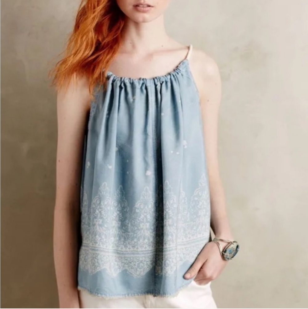 Anthropologie Holding Horses Chambray Size Small Sleeveless Rope Neck Tank Top